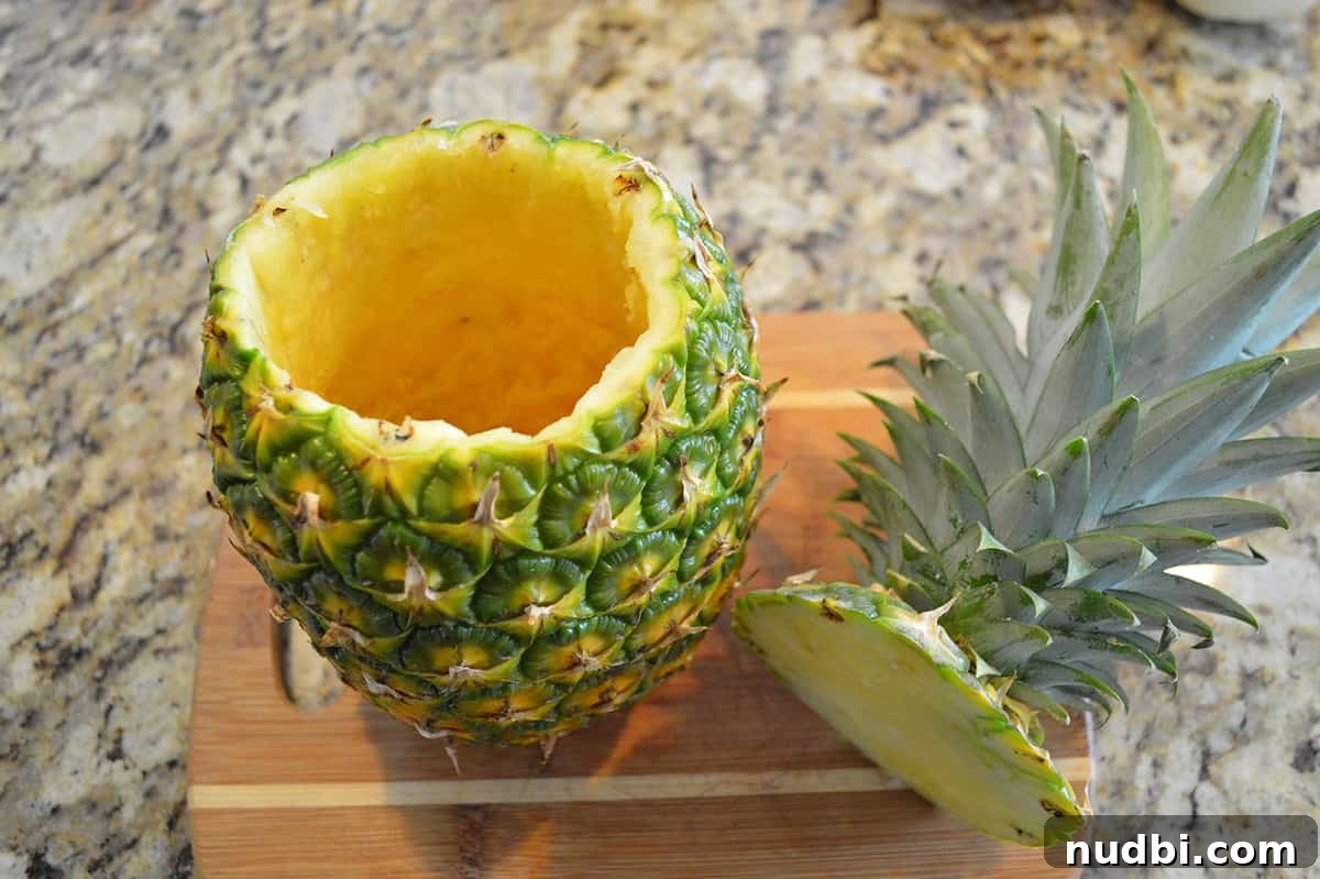 Preparing a pineapple for carving