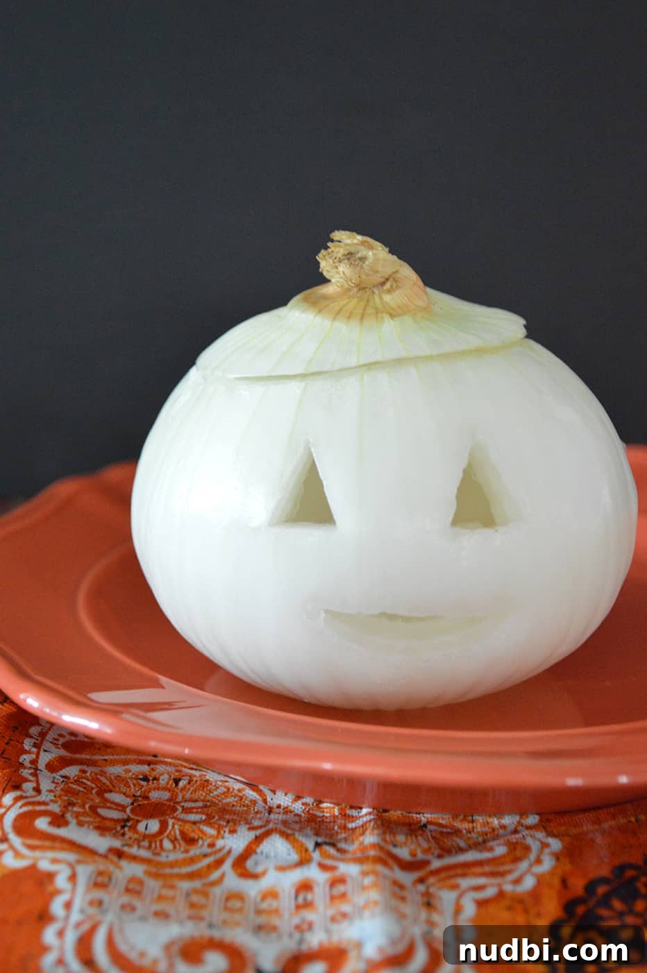 Carving an onion for Halloween