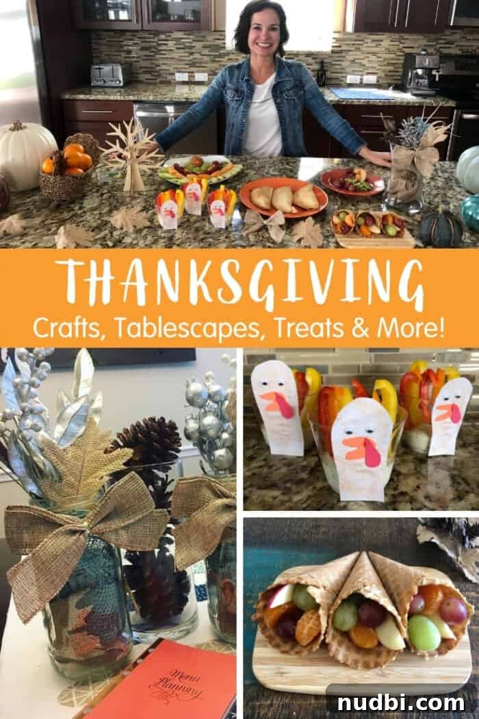 Thanksgiving Decor, Delights, and DIY Ideas 2 A beautifully decorated Thanksgiving table featuring fall-themed crafts, colorful gourds, and delicious treats, perfect for celebrating the holiday with family.
