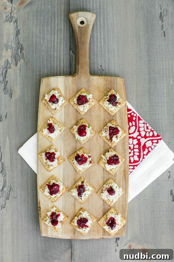 15 Delicious Ways to Reinvent Thanksgiving Leftovers 9 Elegant Turkey Salad topped with vibrant cranberry sauce, served as an appetizer.