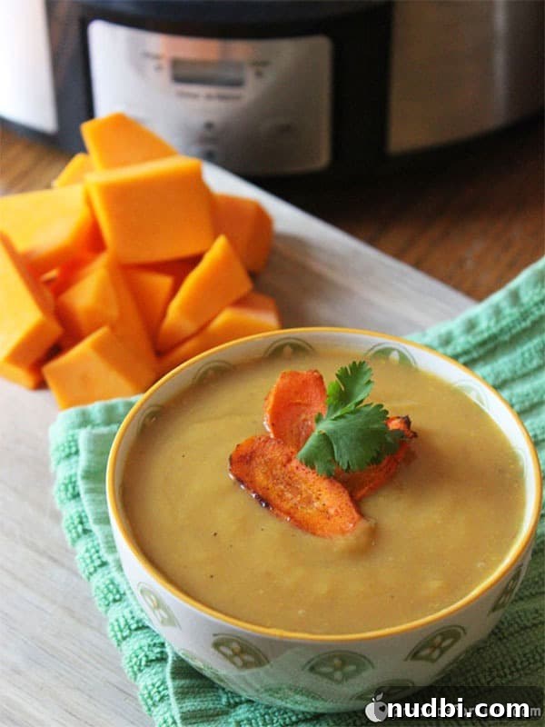 Slow Cooker Butternut Squash Soup with Roasted Carrot Chips