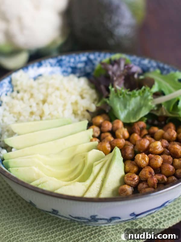 Roasted Chickpea Vegetarian Buddha Bowl with grains and vegetables