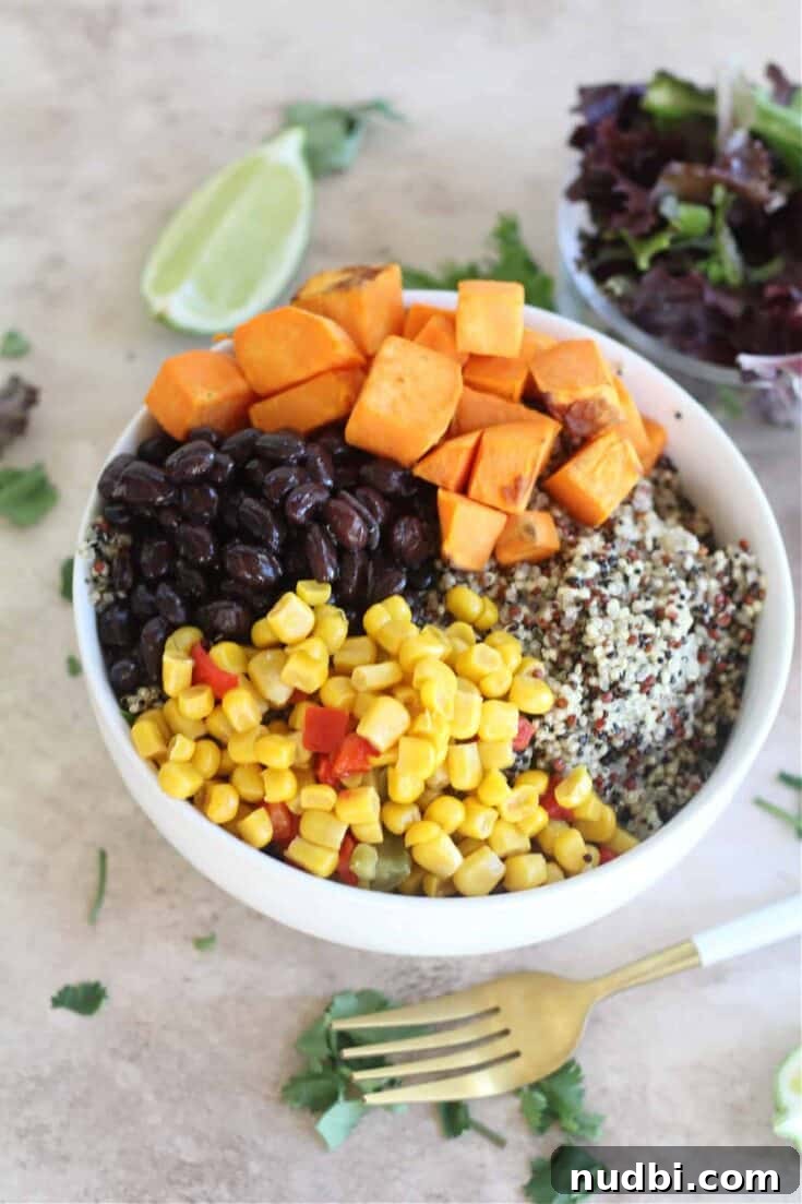 Southwest Sweet Potato Buddha Bowl with corn and black beans