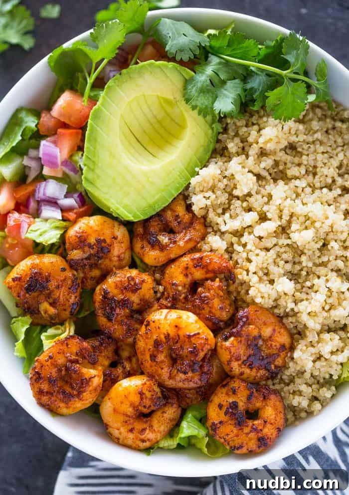 Healthy Shrimp Avocado Quinoa Bowls with Cajun seasoning