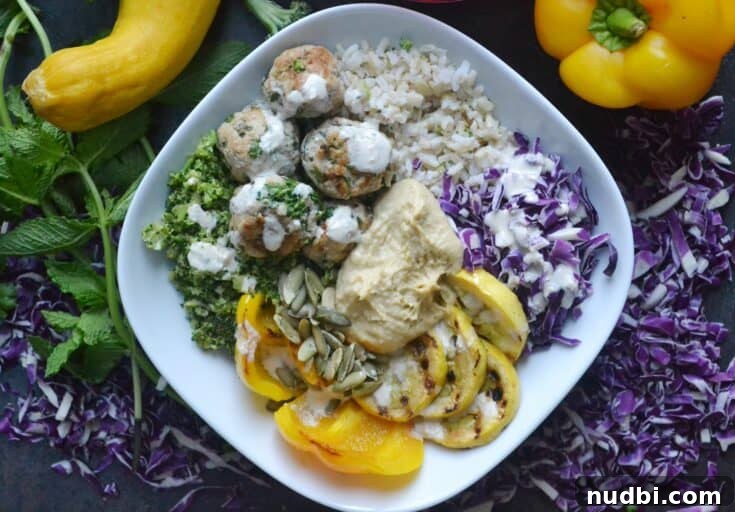 Savory Chicken Kebab Veggie Bowl with colorful vegetables