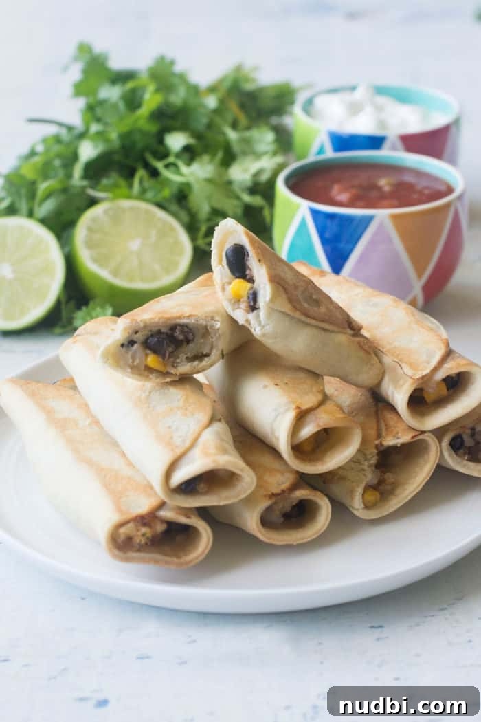 Air Fryer Mexican Cauliflower Taquitos served with salsa.