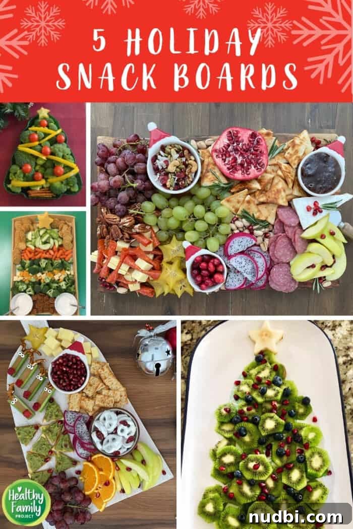 5 Crowd-Pleasing Holiday Snack Boards 2 A beautifully arranged holiday snack board featuring a variety of cheeses, crackers, fruits, vegetables, and festive garnishes, perfect for entertaining during the Christmas season.