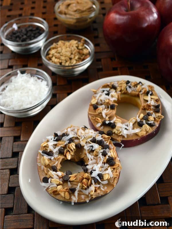 Healthy Apple Donuts with various toppings
