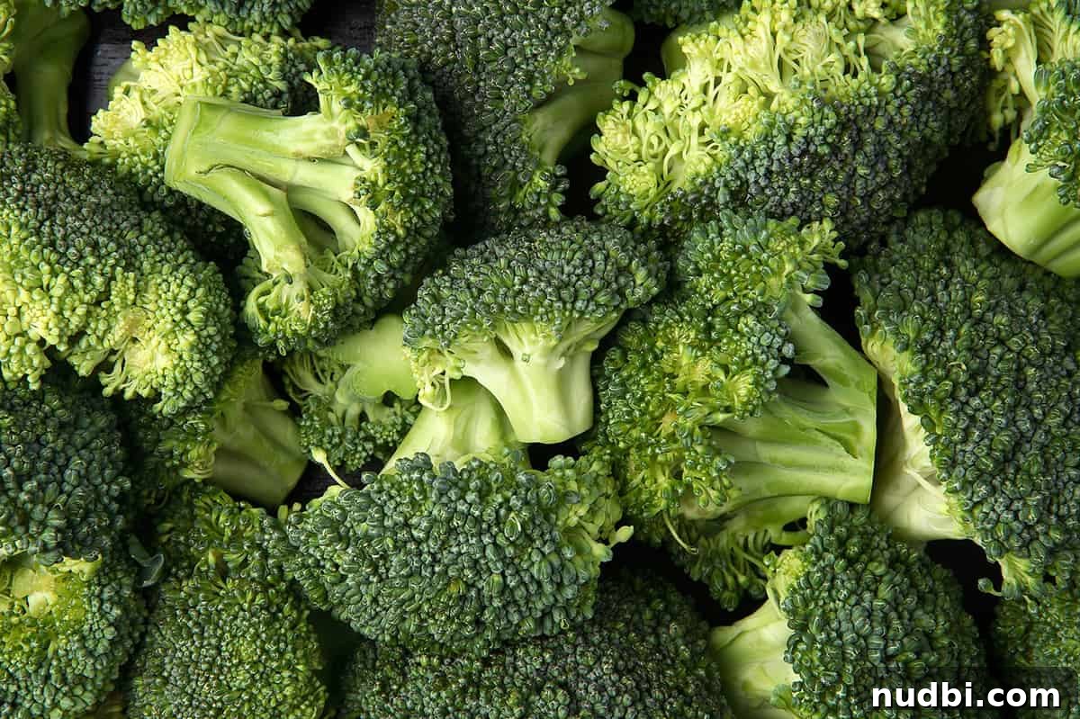 Fresh broccoli crowns, ready for cooking
