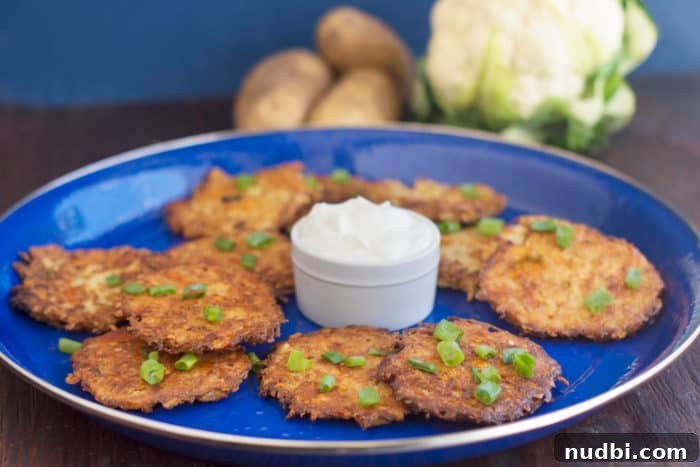 Wholesome Hanukkah Feasting: Lightened Classics and New Favorites 2 Delicious Cauliflower and Cheese Latkes, a modern twist on a Hanukkah classic