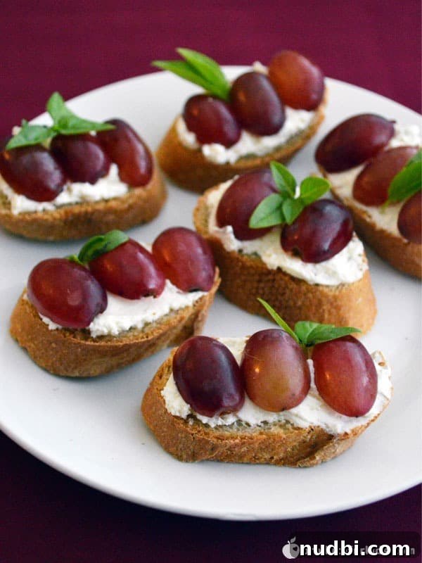Grape, Cream Cheese & Basil Crostini, an elegant appetizer