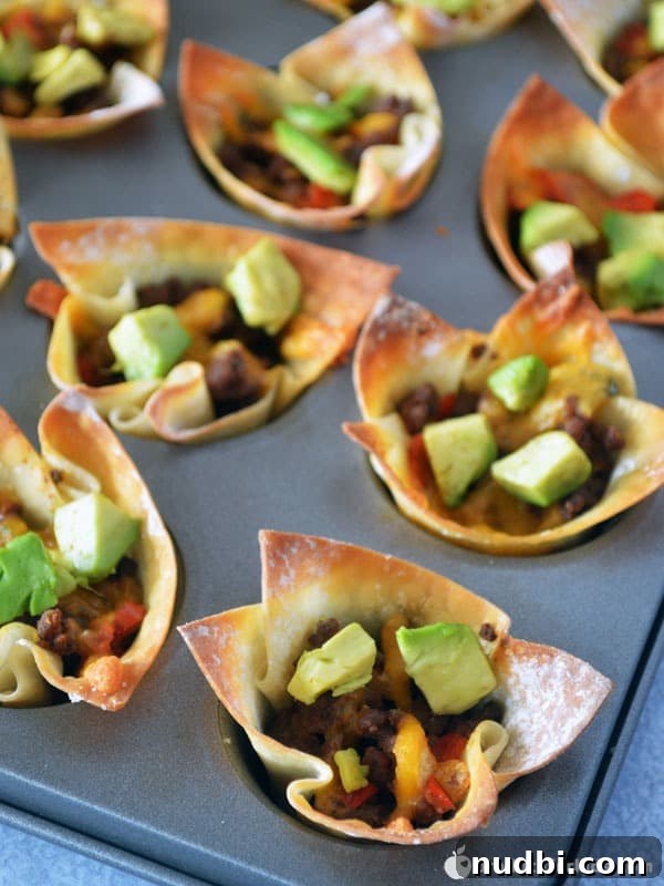 Mini Wonton Taco Cups, perfect for parties and game day