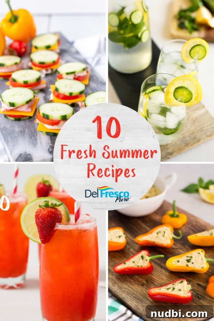 Vibrant assortment of fresh summer fruits and vegetables, including crisp cucumbers, juicy strawberries, and colorful mini peppers, arranged for healthy and delicious summer recipes.
