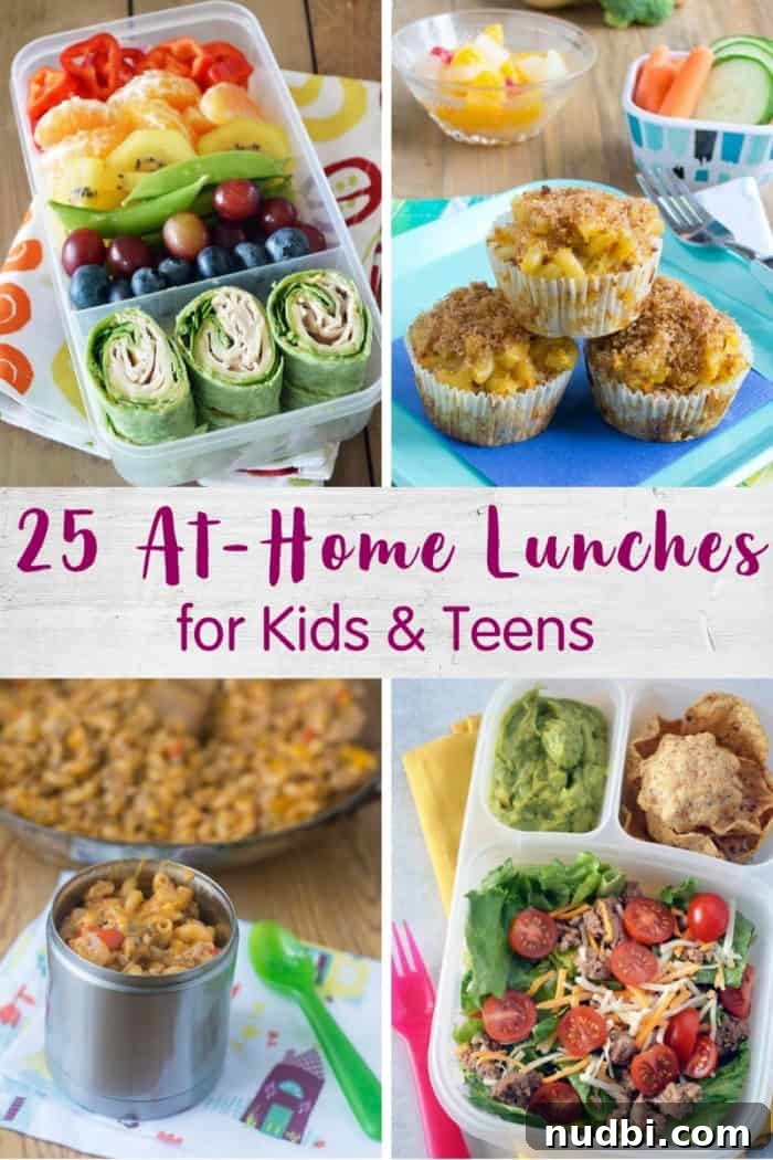 25 Easy & Fun Kids' Lunch Ideas for Home 2 Collage of diverse, healthy lunchbox meals for kids at home, featuring various bento box ideas for distance learning