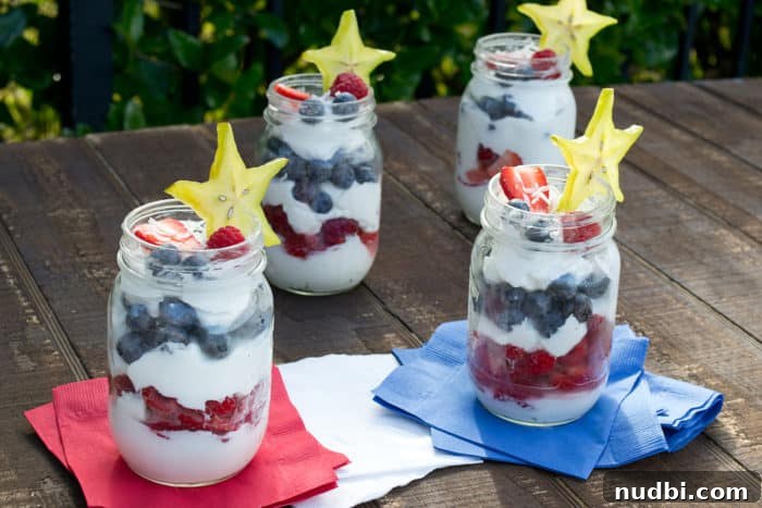 Festive & Fit: 30+ Red, White and Blue Recipes 2 Fireworks Parfait - Healthy Red, White, and Blue Dessert with Berries and Yogurt