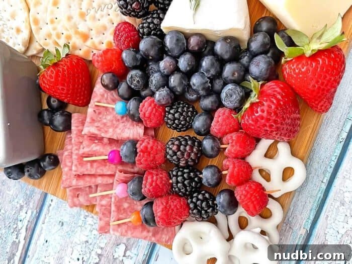 Festive & Fit: 30+ Red, White and Blue Recipes 3 Patriotic Charcuterie Board - Festive Holiday Appetizer with Fruits and Cheeses