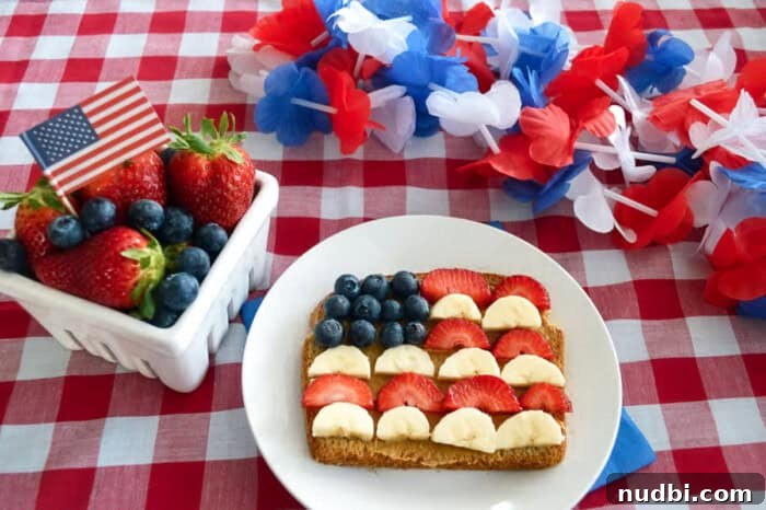 Festive & Fit: 30+ Red, White and Blue Recipes 4 American Flag Toast - Easy Patriotic Breakfast Idea with Berries and Bananas