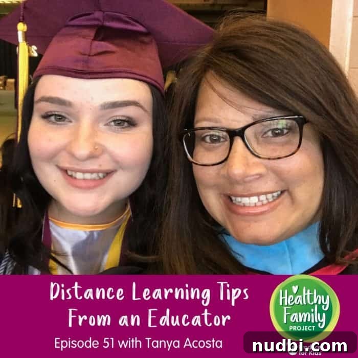 Making Remote Learning Work for Your Family 5 Podcast graphic promoting an episode on distance learning tips