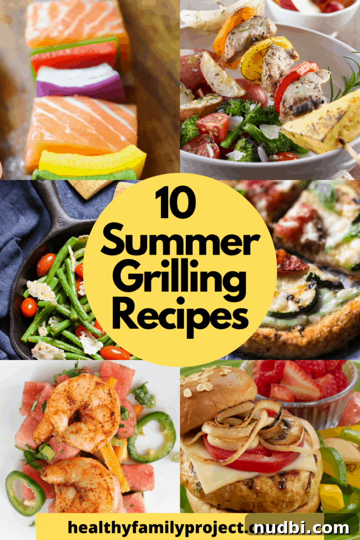 10 Summer Grilling Recipes You'll Crave All Season Long 13 Pinterest collage featuring 10 healthy summer grilling recipes for easy saving