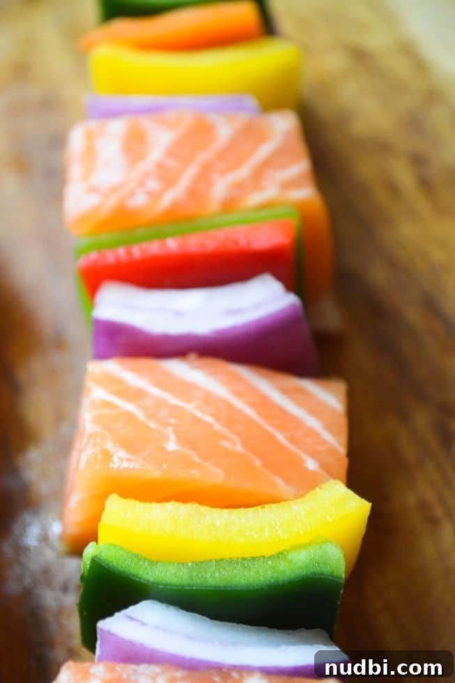 10 Summer Grilling Recipes You'll Crave All Season Long 8 Colorful Rainbow Salmon Skewers, a healthy and vibrant grilled seafood option