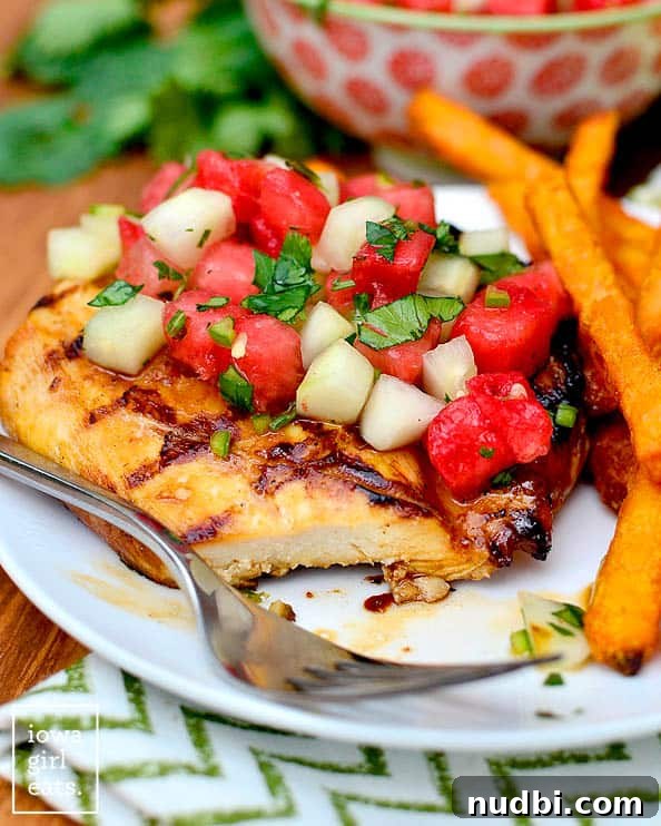 10 Summer Grilling Recipes You'll Crave All Season Long 10 Juicy Marinated Grilled Chicken topped with refreshing Cucumber Watermelon Salsa
