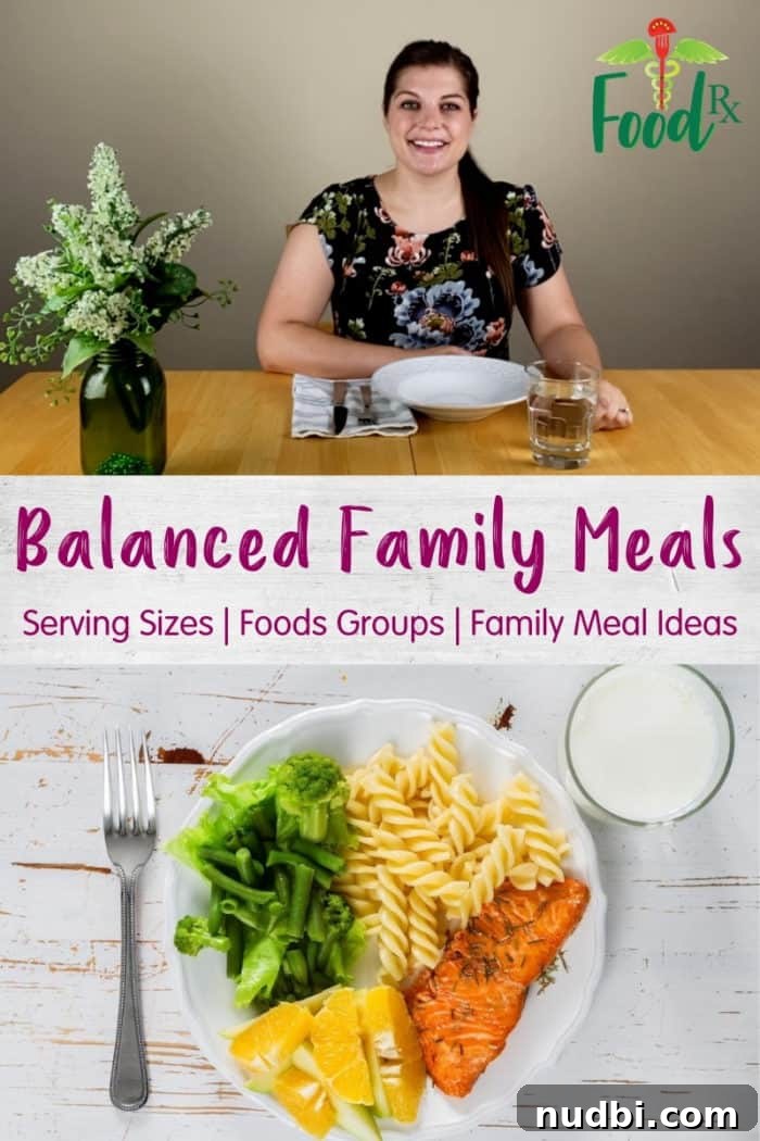 Collage image of women sitting at table and a healthy plate, emphasizing family connection and balanced eating