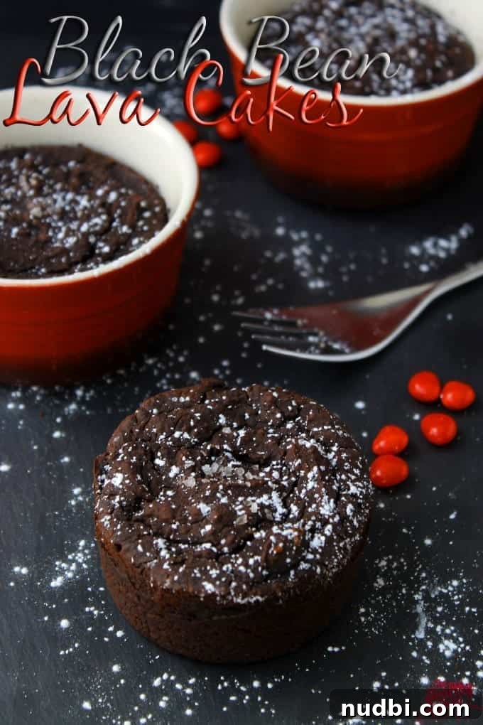 Individual black bean lava cakes with a molten chocolate center.