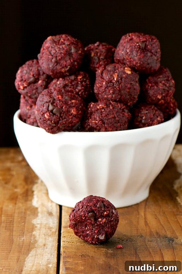 Red velvet energy bites, a healthy and vibrant snack option.