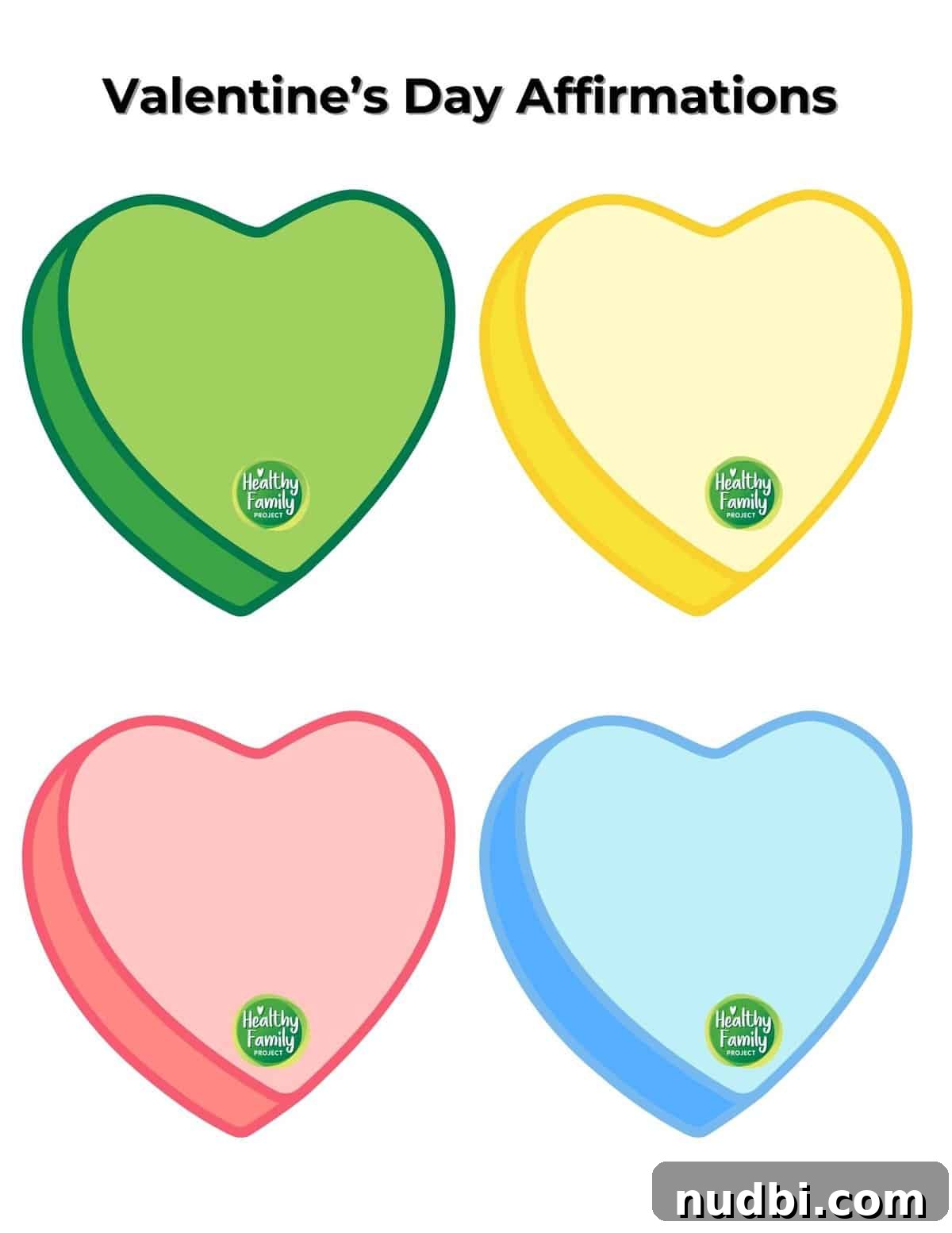 Smiling children holding Valentine's Day affirmation hearts, symbolizing spreading love and positivity.