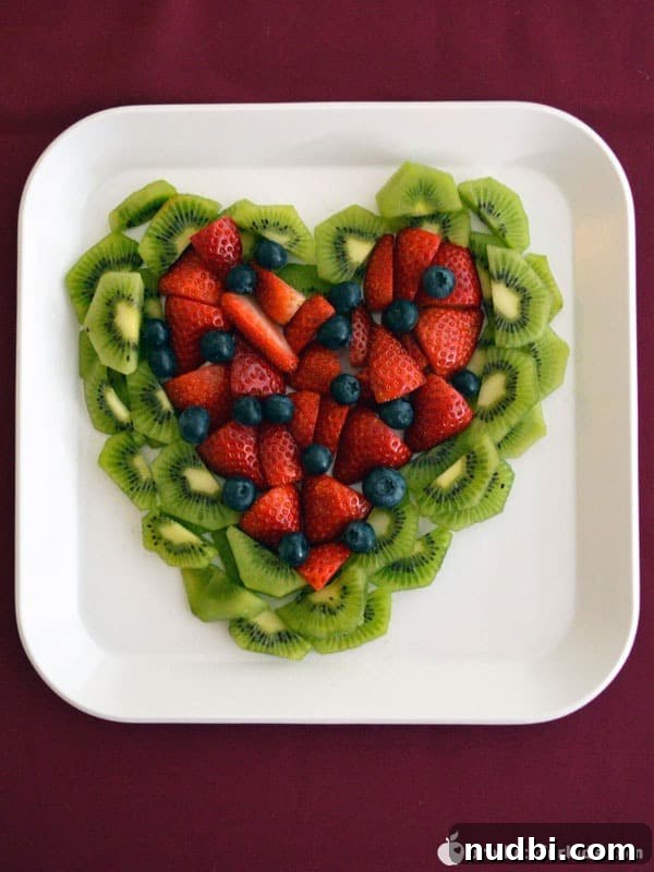 A simple yet elegant heart-shaped fruit tray for Valentine's Day.