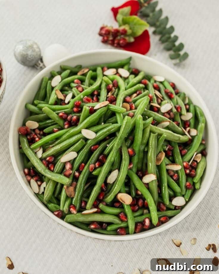Vibrant Pomegranate Green Beans with toasted almonds