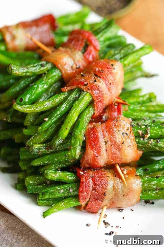 Bacon Wrapped Green Bean Bundles with brown sugar glaze