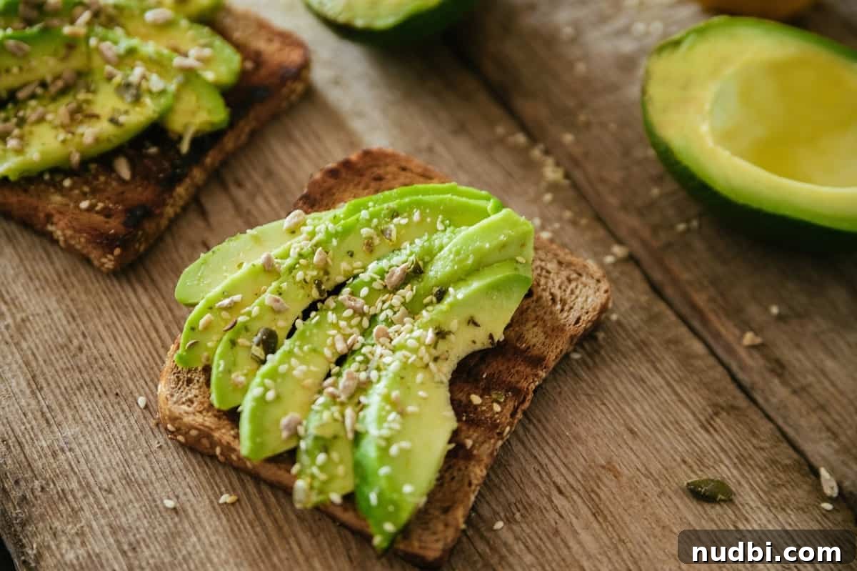 Fresh avocado toast with a sprinkle of seeds, a perfect healthy snack for anxiety.