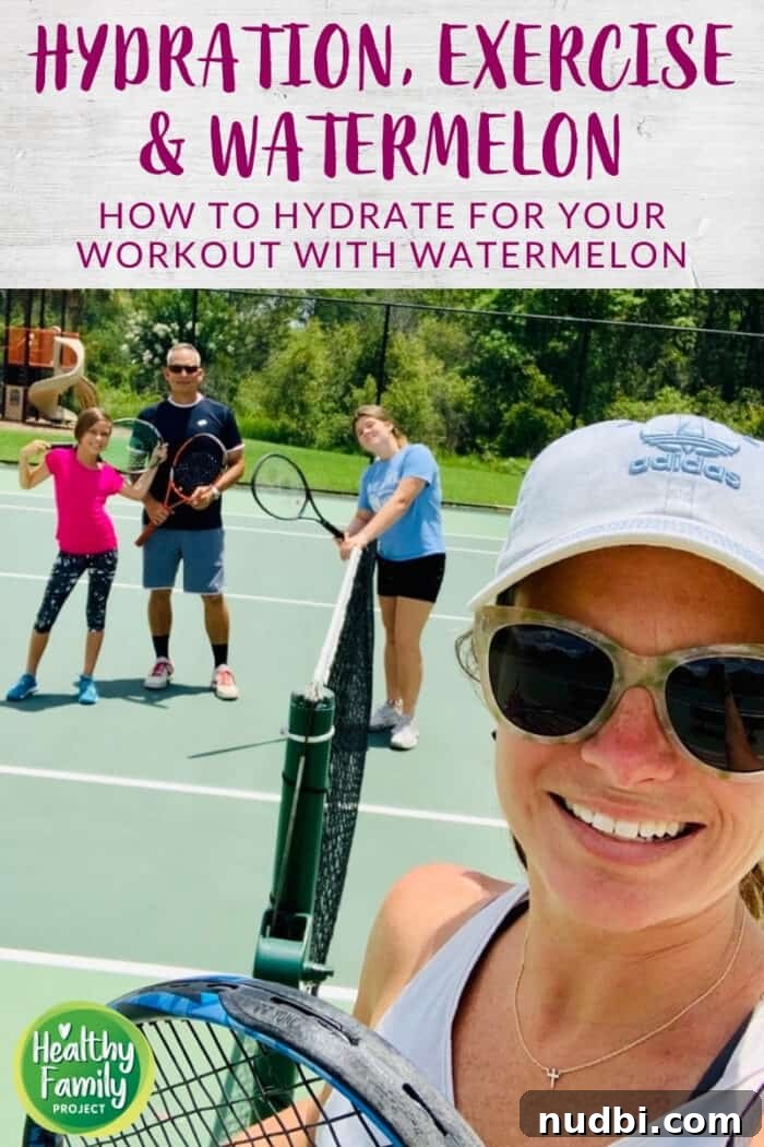 A woman holding a slice of watermelon, looking refreshed after a workout, highlighting hydration for exercise.