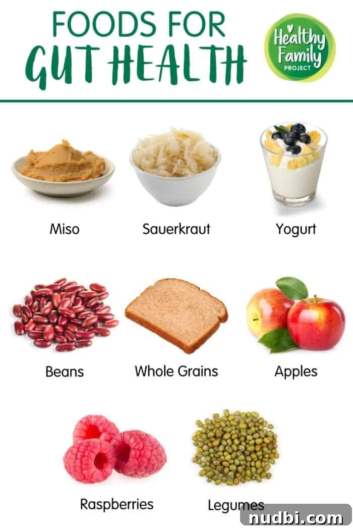 An illustrative image showcasing various gut-healthy foods, emphasizing the connection between diet and digestive wellness.