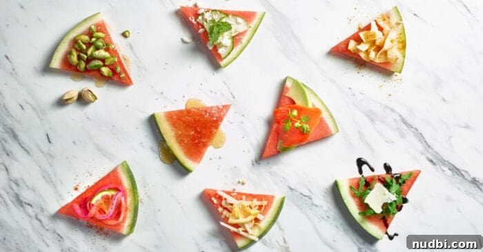 Watermelon slices with a text overlay about its heart-healthy benefits, surrounded by other fresh ingredients.