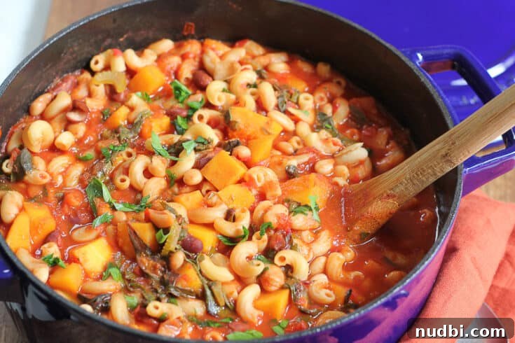 Hearty vegetarian pasta e fagioli soup