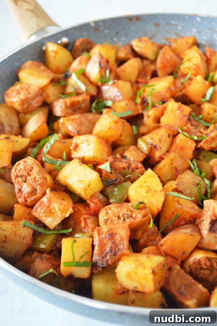 Plant-based sausage and potato skillet