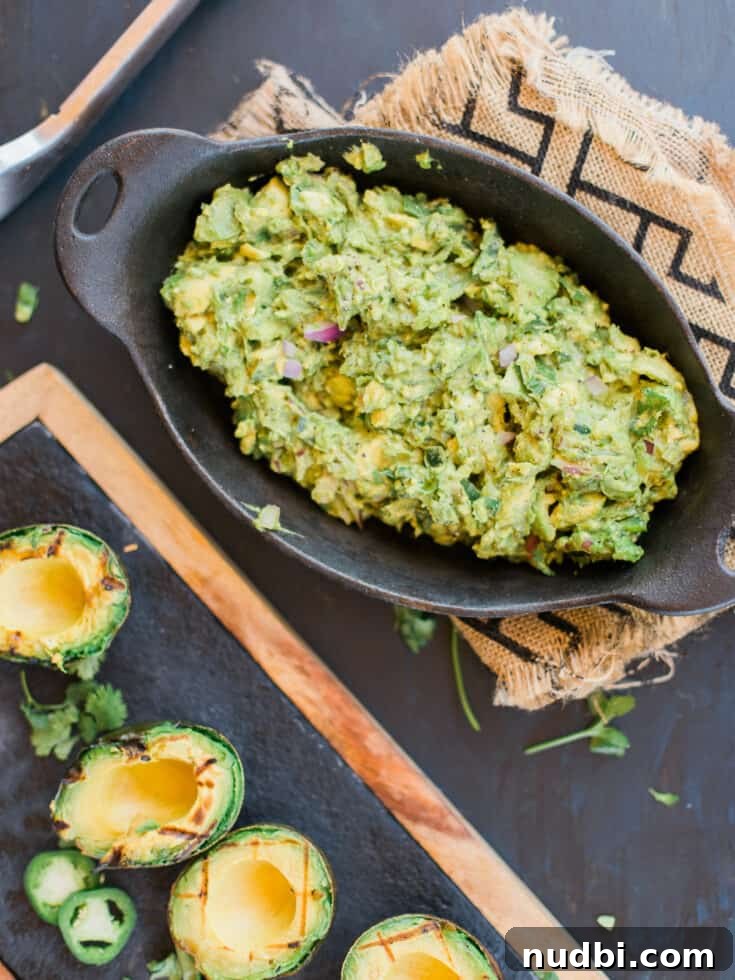 Grilled Avocado Guacamole with charred avocados