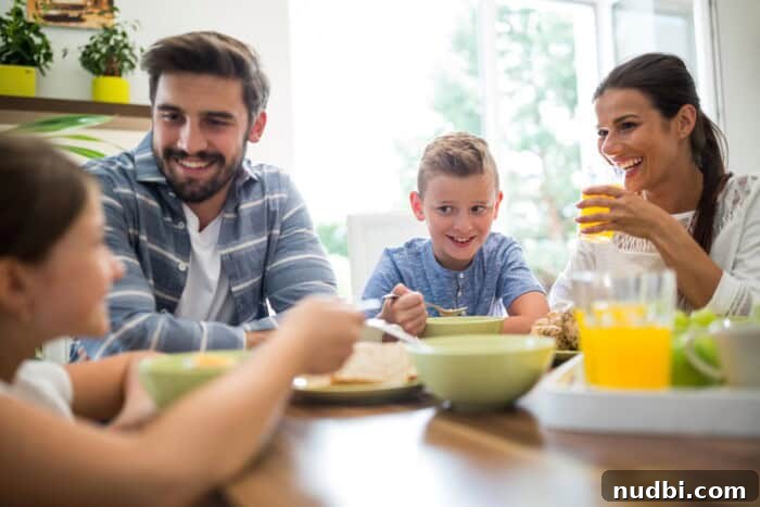 Family enjoying lunchtime and eating healthy.