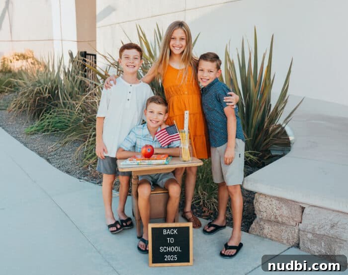 Back to school tips for parents - group of kids with school supplies and a letter board, emphasizing emotional well-being.