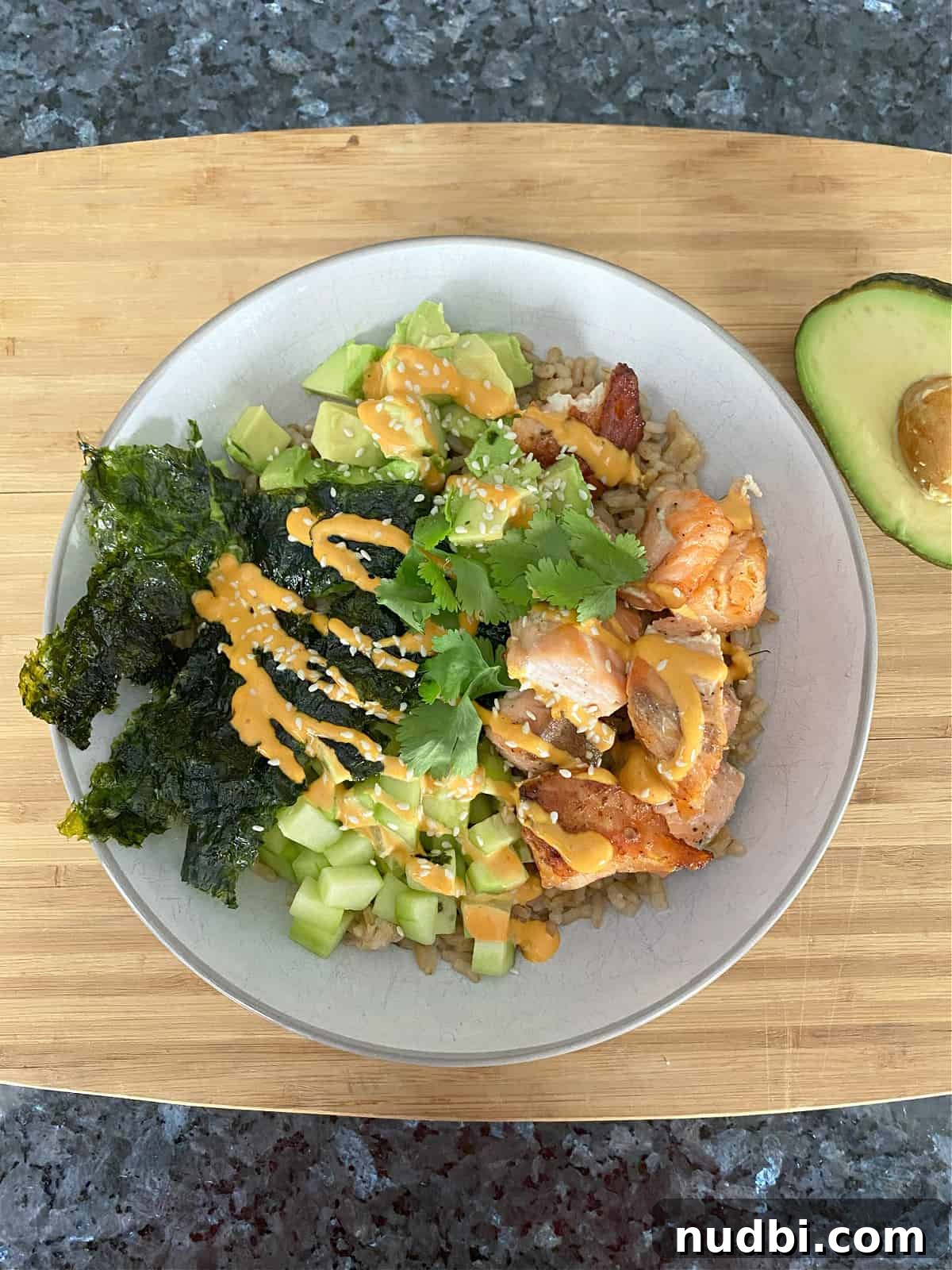 salmon Avocado Sushi Bowl Salmon Avocado Sushi Bowl close-up