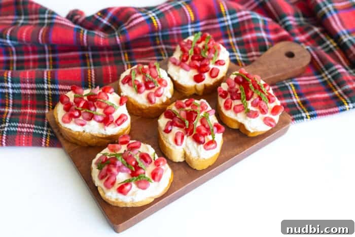 Holiday Crostini Bite-Sized Festivities 2 Crostini with pomegranate arils and goat cheese