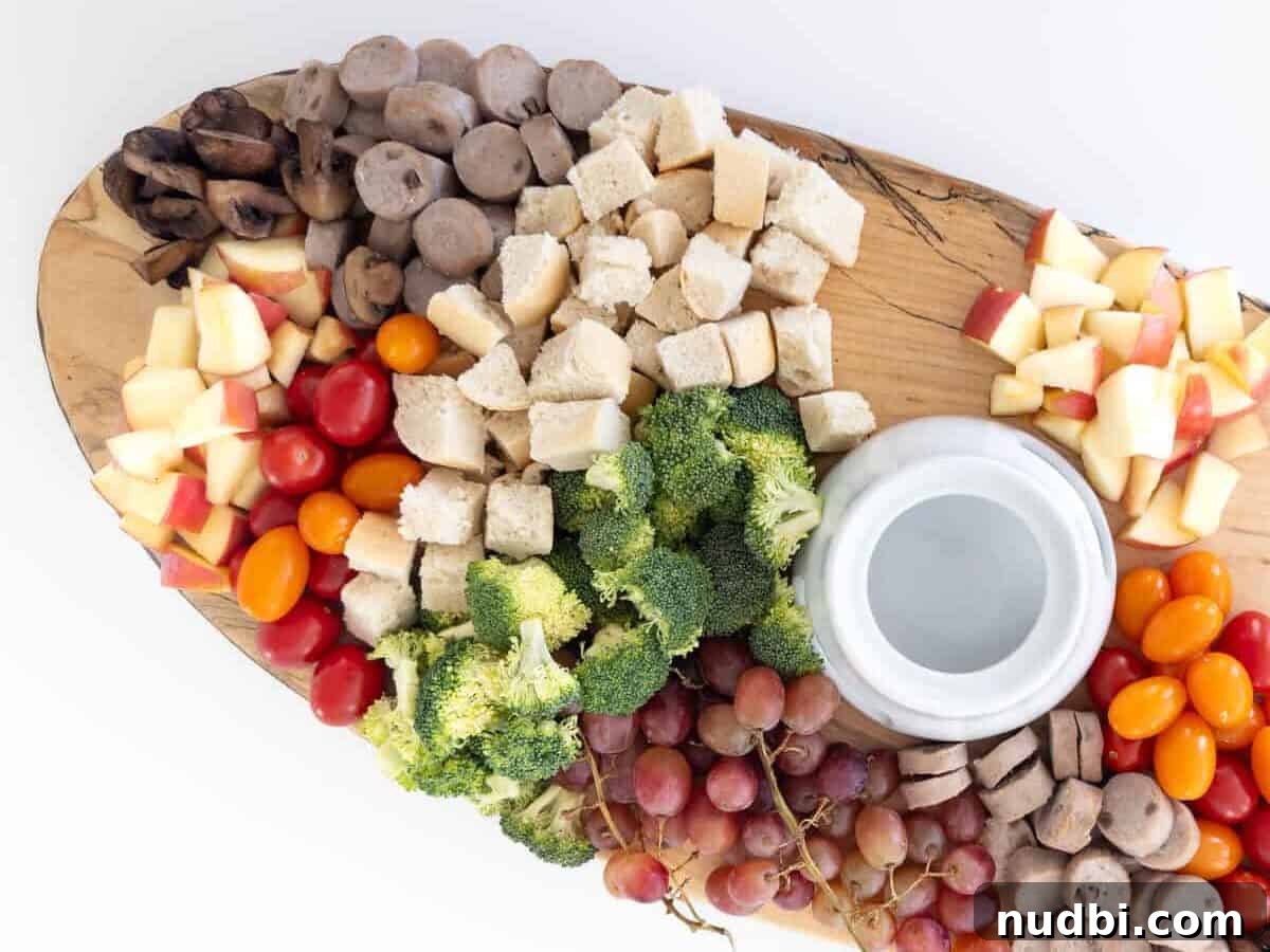 New Year's Eve: Melt into a Cozy Fondue Celebration 4 Charcuterie board with vegetables, fruits, and a savory combination