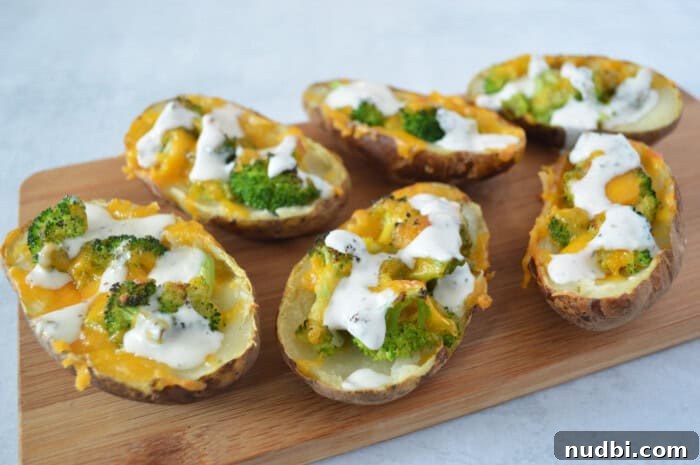 Crispy Broccoli Cheddar Potato Skins, perfect for a Game Day snack