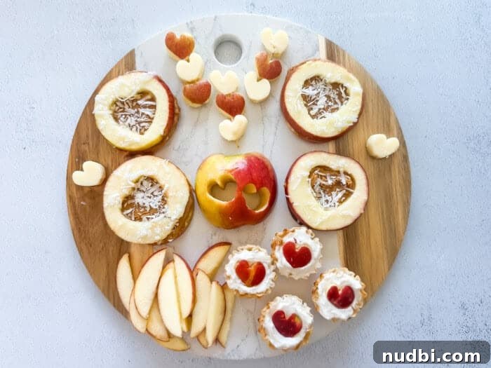Healthy Valentine's Day Snack Board Ideas: 4 Delicious Apple Recipes 2 A vibrant Valentine's Day apple snack board with various apple-based treats