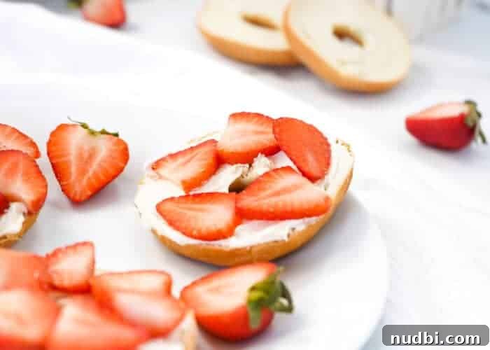 Delicious Strawberry and Cream Cheese Bagel, a perfect egg-free breakfast treat