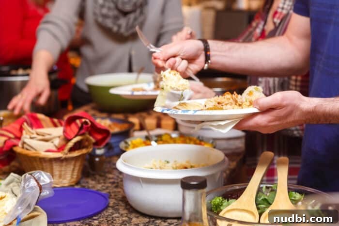 A vibrant potluck spread, showcasing diverse and delicious homemade dishes.