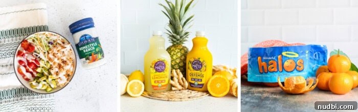 A grocery cart filled with healthy products, some with Season of Sharing tags