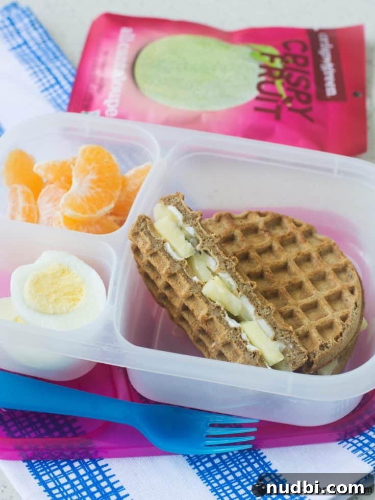 Breakfast Wafflewich Bento Box, a sweet and fruity waffle sandwich with pineapple and kiwi.